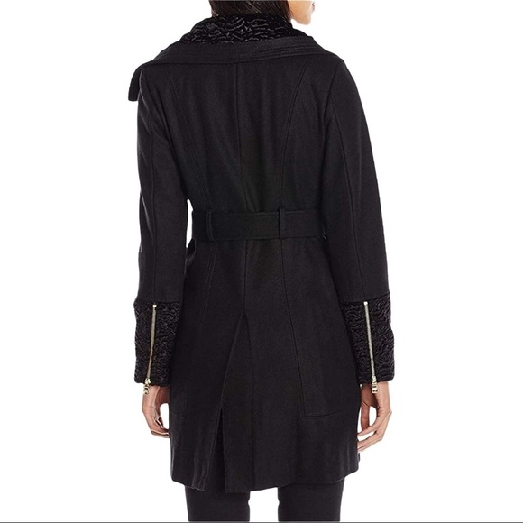 GUESS MELTON WOOL BLEND ASYMMETRICAL ZIP PEACOAT - Picture 2 of 9